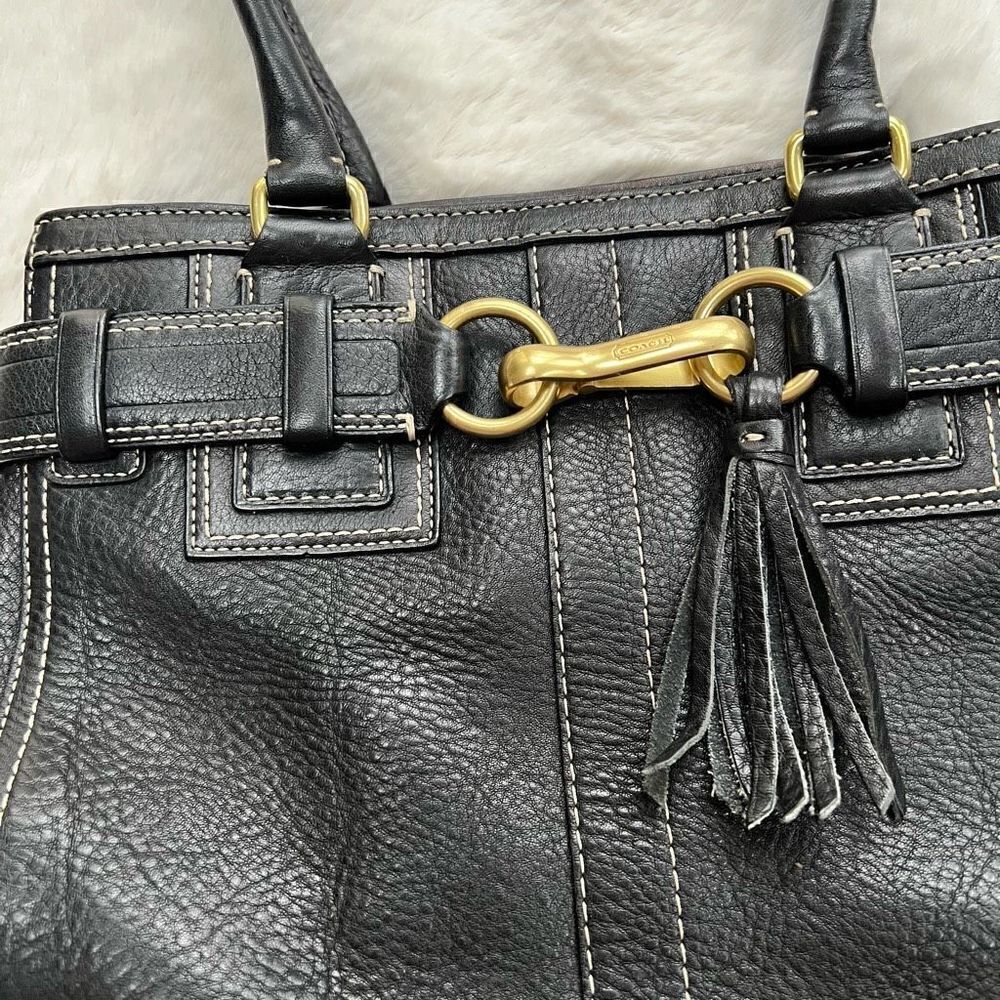 Vintage Coach Bag Y2K Black Leather Gold Hardware Top Handle Handbag Purse - Picture 3 of 11